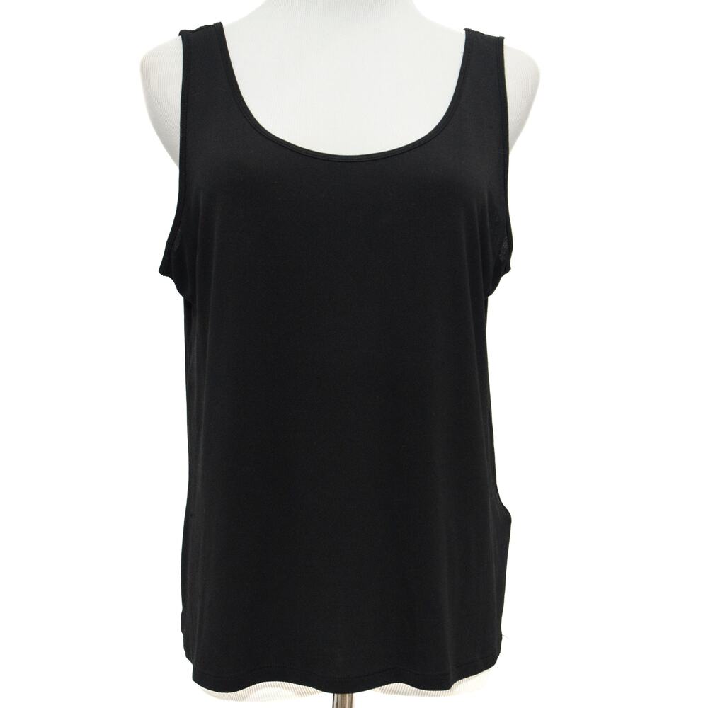 Eileen Fisher 100% Crepe Knit Silk Tank Top In Black Size Medium